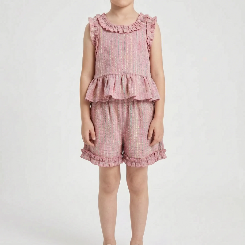 Pastel Plaid Ruffle Trim Top And Trouser Set - Miralis