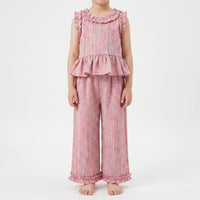 Pastel Plaid Ruffle Trim Top And Trouser Set - Miralis