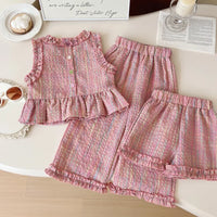 Pastel Plaid Ruffle Trim Top And Trouser Set - Miralis