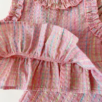 Pastel Plaid Ruffle Trim Top And Trouser Set - Miralis