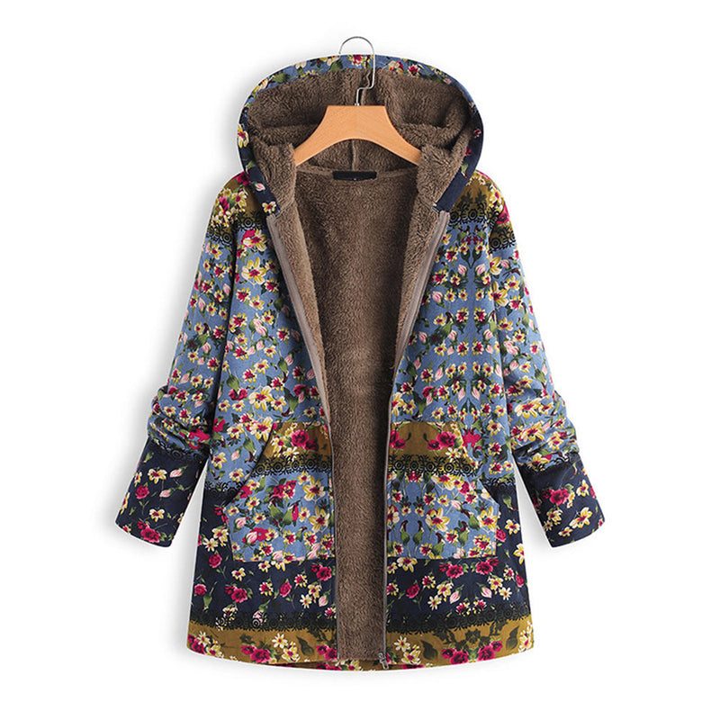 Langer Damen-Teddy-Mantel mit Kapuze - Seraphina