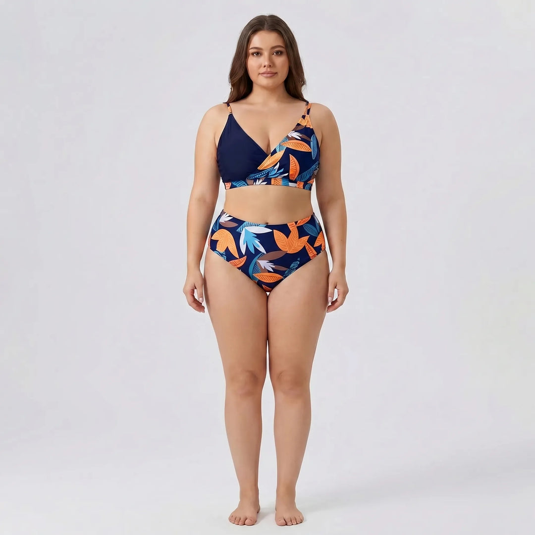 Plus-Size Tropical Print Bikini Set - April