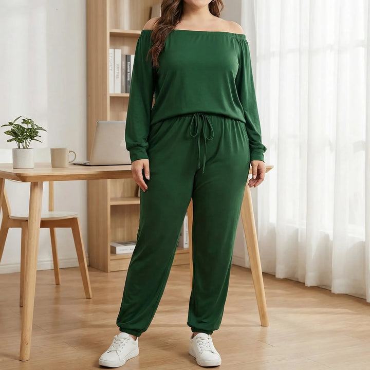 Plus Size Asymmetric Shoulder Two-Piece Set - Julia