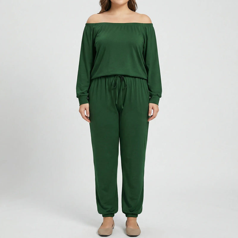 Plus Size Asymmetric Shoulder Two-Piece Set - Julia