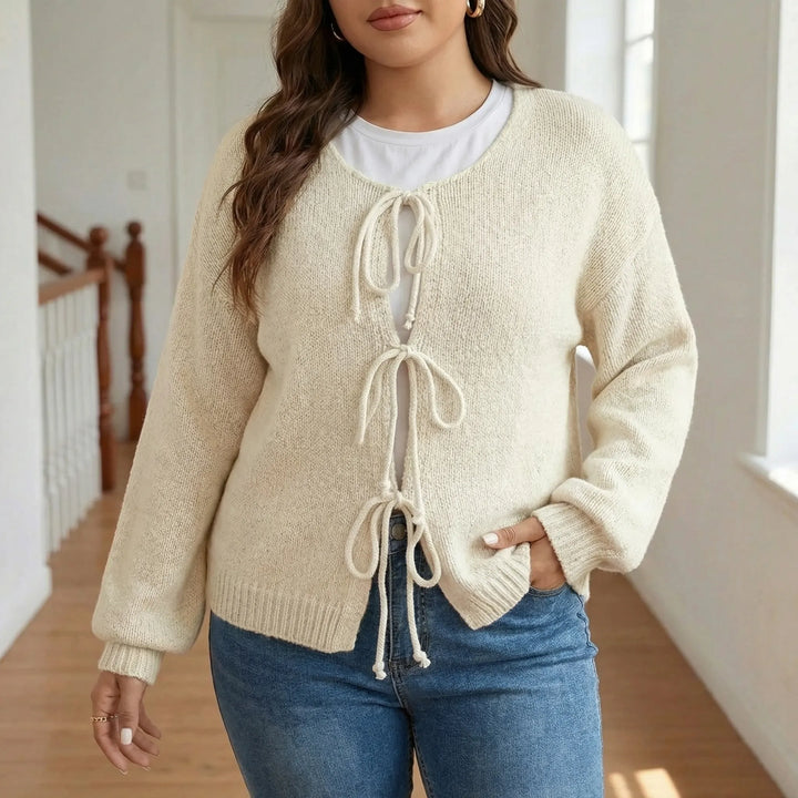Plus Size Bow Tie Pullover Sweater - Renee