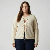 Plus Size Bow Tie Pullover Sweater - Renee