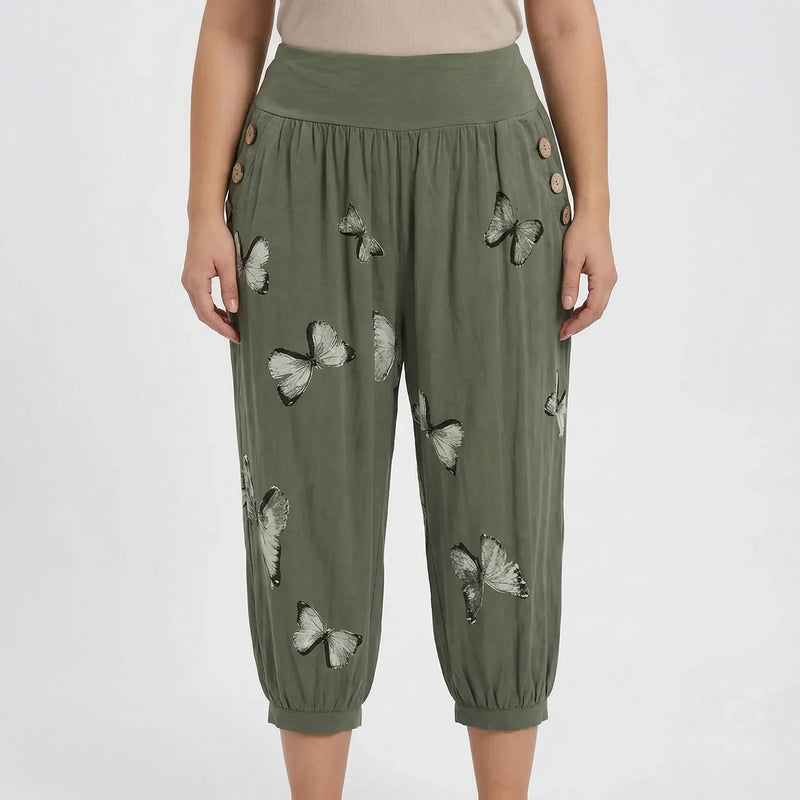 Plus Size Butterfly Print Capri Pants - Ella