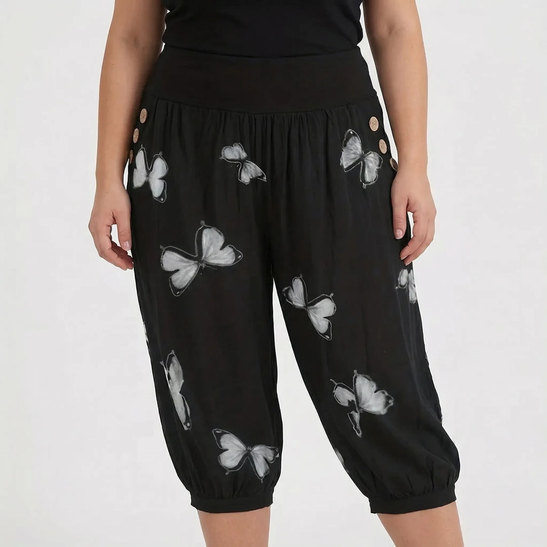 Plus Size Butterfly Print Capri Pants - Ella