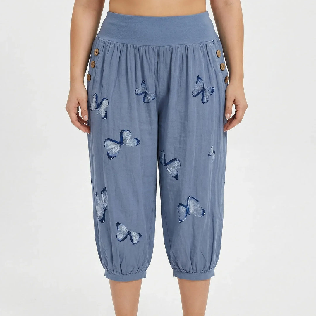 Plus Size Butterfly Print Capri Pants - Ella