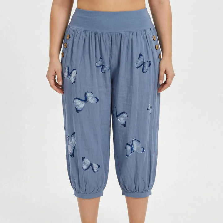 Plus Size Butterfly Print Capri Pants - Ella