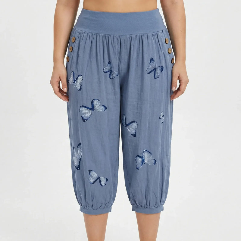 Plus Size Butterfly Print Capri Pants - Ella