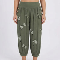 Plus Size Butterfly Print Capri Pants - Ella