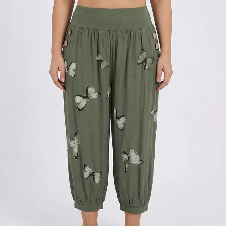 Plus Size Butterfly Print Capri Pants - Ella
