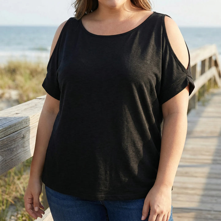 Plus Size Cold-Shoulder Short Sleeve Top - Melissa