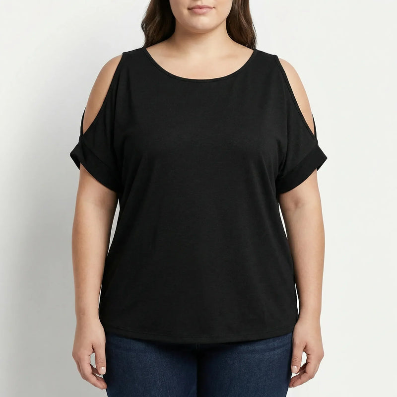 Plus Size Cold-Shoulder Short Sleeve Top - Melissa