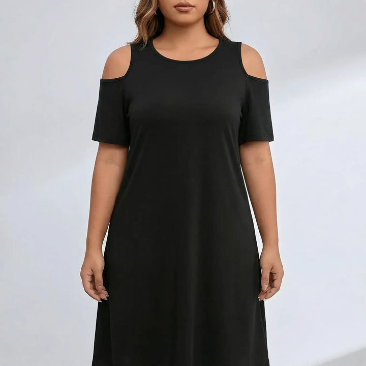 Plus Size Cold Shoulder Knee Dress - Terri