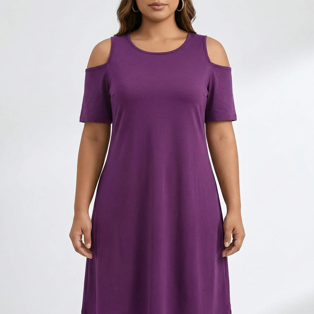 Plus Size Cold Shoulder Knee Dress - Terri
