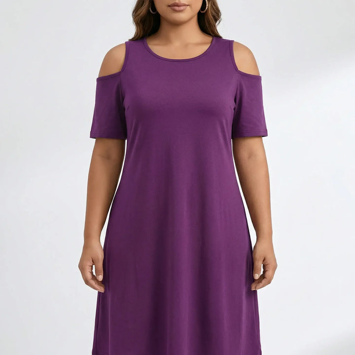 Plus Size Cold Shoulder Knee Dress - Terri