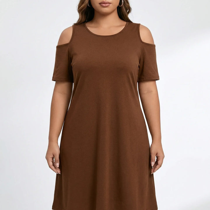 Plus Size Cold Shoulder Knee Dress - Terri