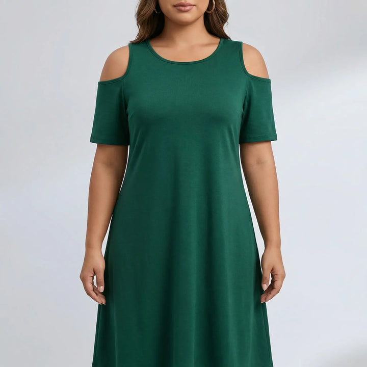 Plus Size Cold Shoulder Knee Dress - Terri