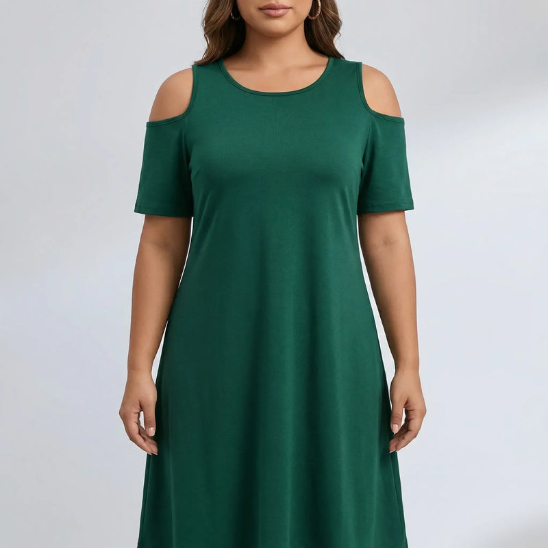 Plus Size Cold Shoulder Knee Dress - Terri