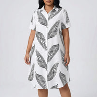 Plus Size Collared Leaf Print Dress - Marion