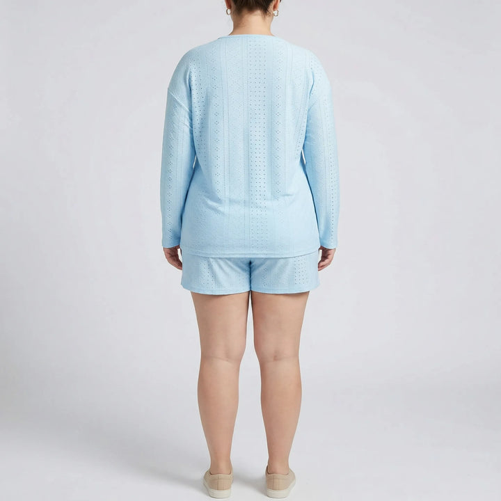 Plus Size Crew Neck Long Sleeve Top And Shorts Set - Charlene