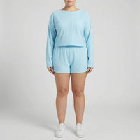 Plus Size Crew Neck Long Sleeve Top And Shorts Set - Charlene