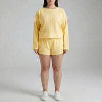 Plus Size Crew Neck Long Sleeve Top And Shorts Set - Charlene