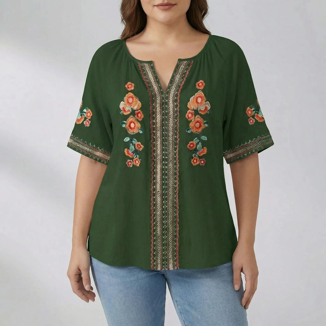 Plus Size Embroidered Short Sleeve Top - Natasha