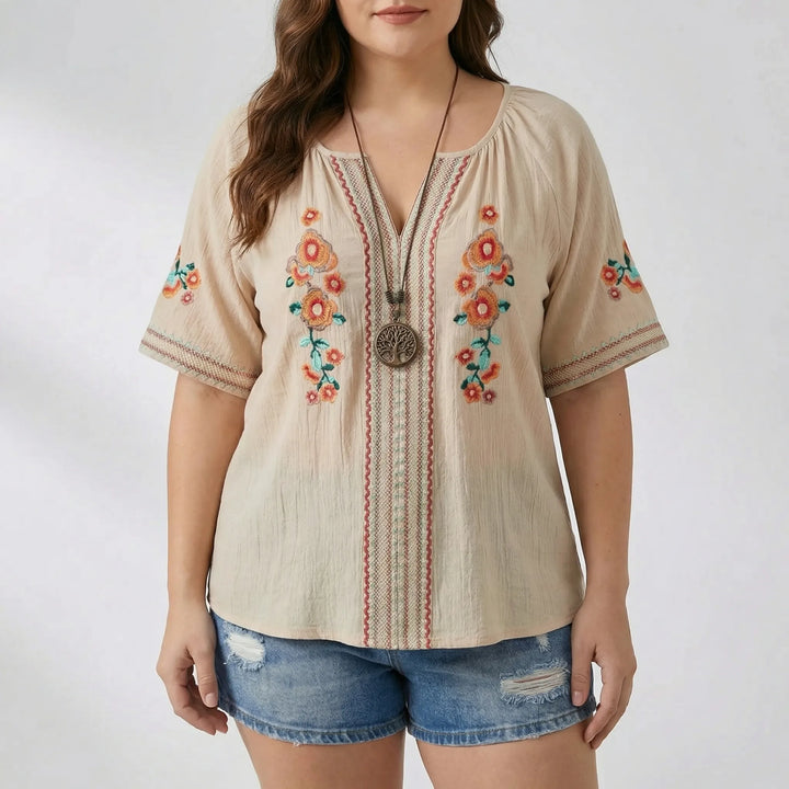 Plus Size Embroidered Short Sleeve Top - Natasha