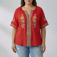 Plus Size Embroidered Short Sleeve Top - Natasha