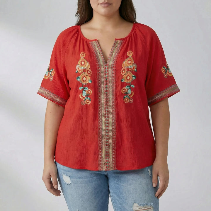 Plus Size Embroidered Short Sleeve Top - Natasha