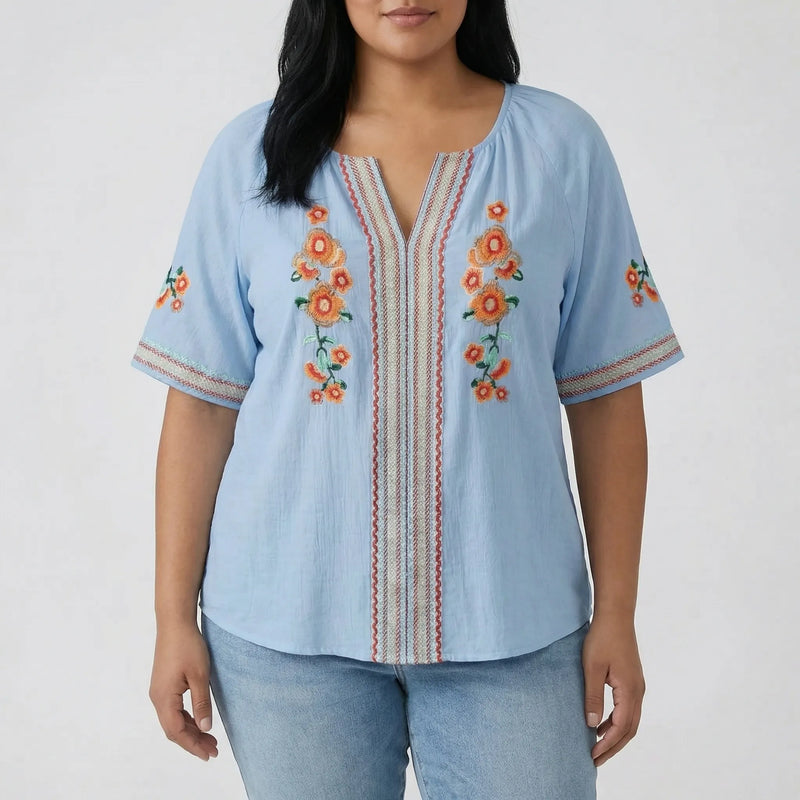 Plus Size Embroidered Short Sleeve Top - Natasha