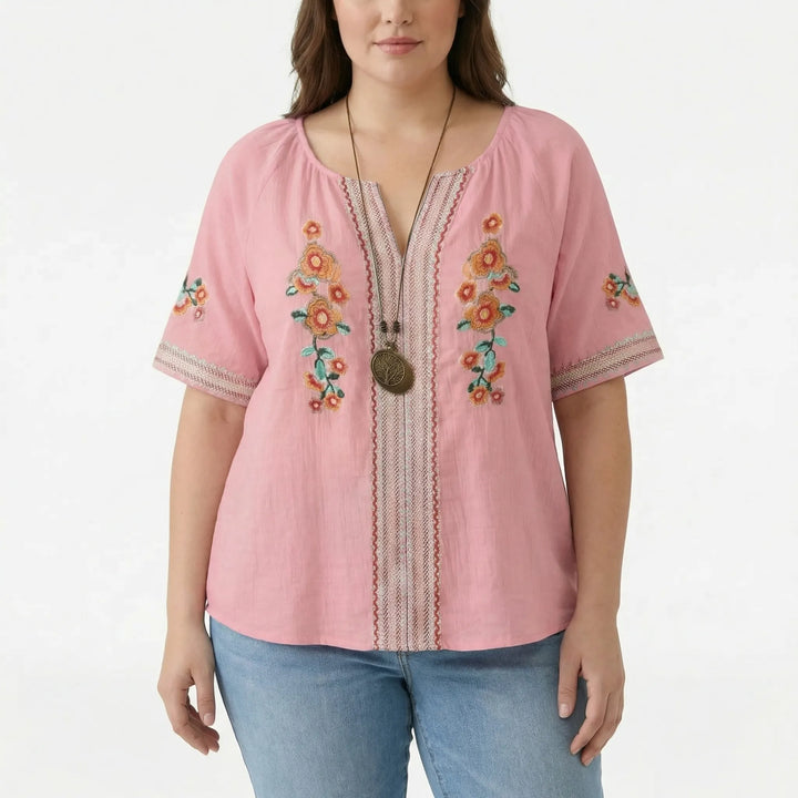 Plus Size Embroidered Short Sleeve Top - Natasha