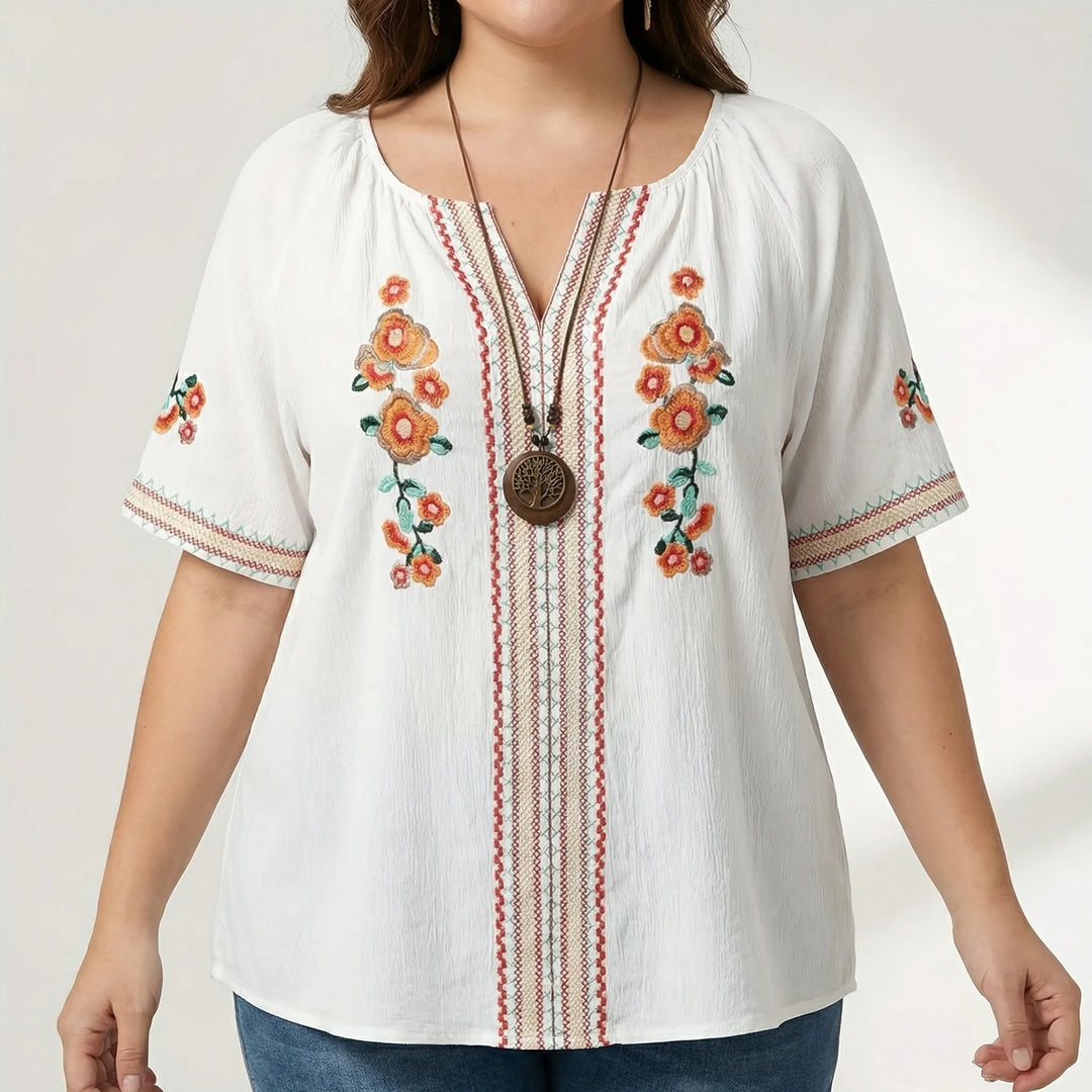 Plus Size Embroidered Short Sleeve Top - Natasha