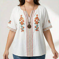 Plus Size Embroidered Short Sleeve Top - Natasha