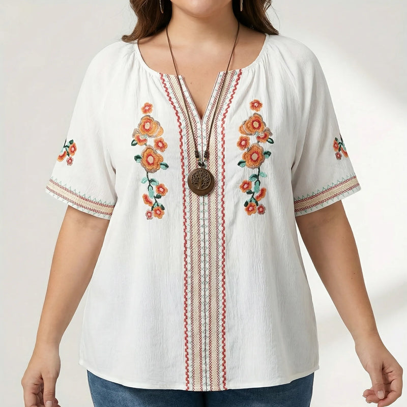Plus Size Embroidered Short Sleeve Top - Natasha