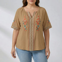 Plus Size Embroidered Short Sleeve Top - Natasha