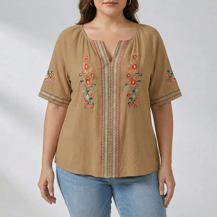 Plus Size Embroidered Short Sleeve Top - Natasha