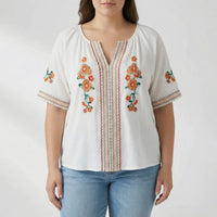 Plus Size Embroidered Short Sleeve Top - Natasha
