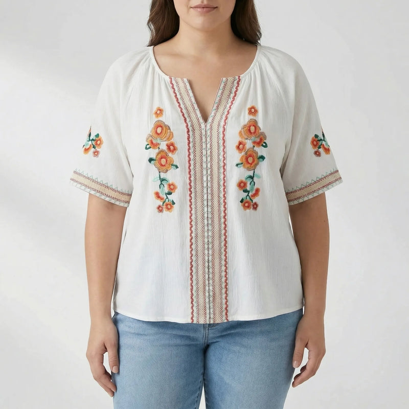 Plus Size Embroidered Short Sleeve Top - Natasha