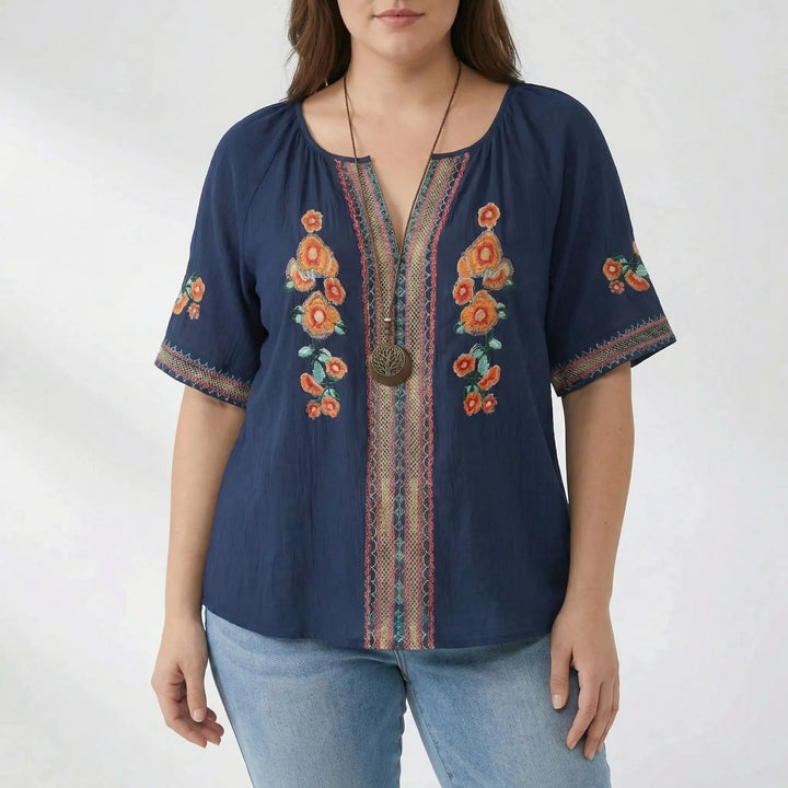 Plus Size Embroidered Short Sleeve Top - Natasha