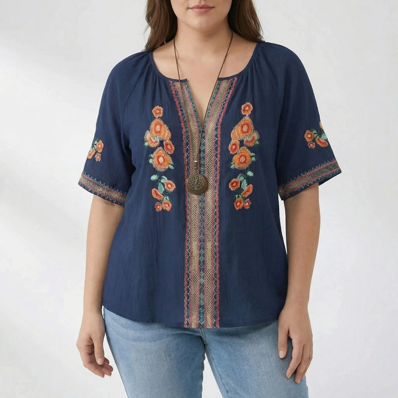 Plus Size Embroidered Short Sleeve Top - Natasha