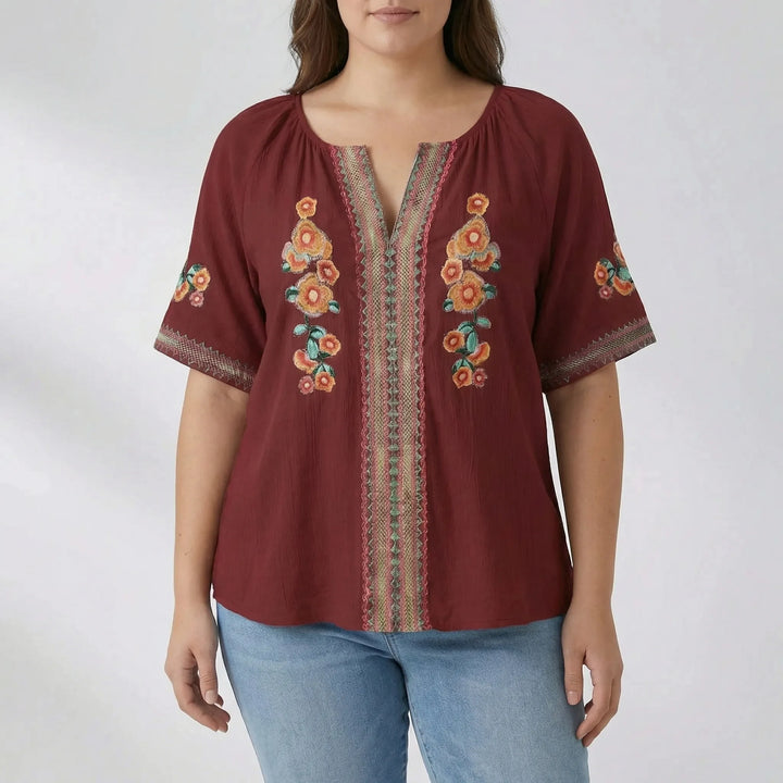 Plus Size Embroidered Short Sleeve Top - Natasha