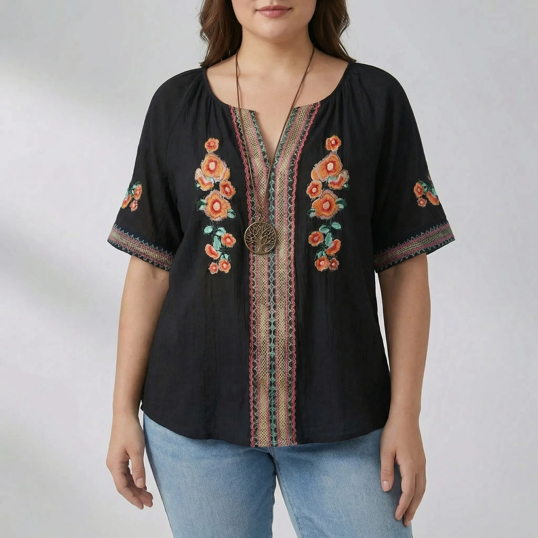 Plus Size Embroidered Short Sleeve Top - Natasha