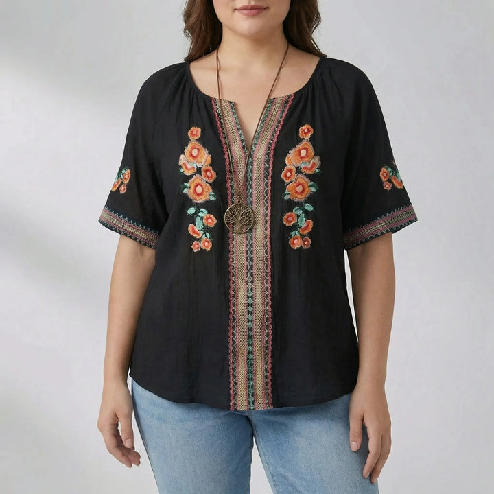 Plus Size Embroidered Short Sleeve Top - Natasha
