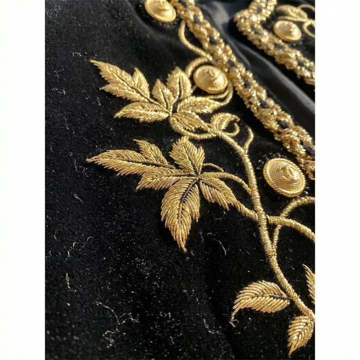 Plus Size Embroidered Velvet Button-Up Coat - Charlotte