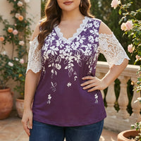 Plus Size Floral Lace Trim Top - Tiffany