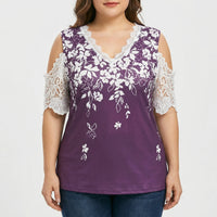 Plus Size Floral Lace Trim Top - Tiffany